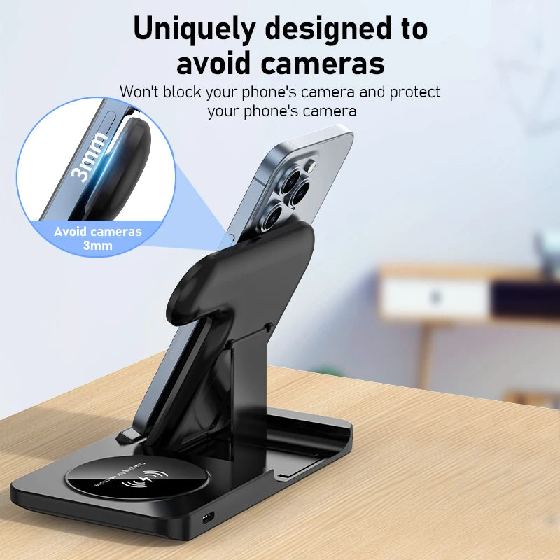 Station de charge sans fil pliable 3-en-1
