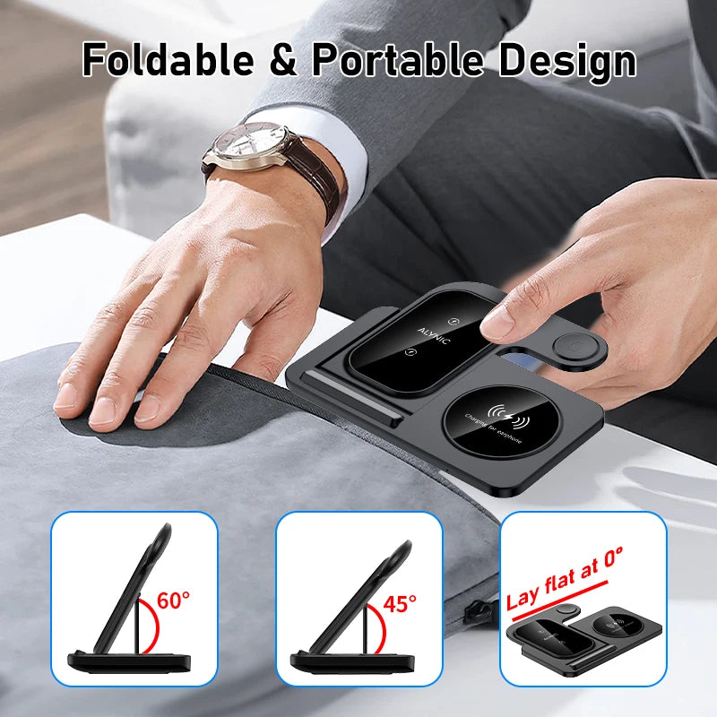 Station de charge sans fil pliable 3-en-1