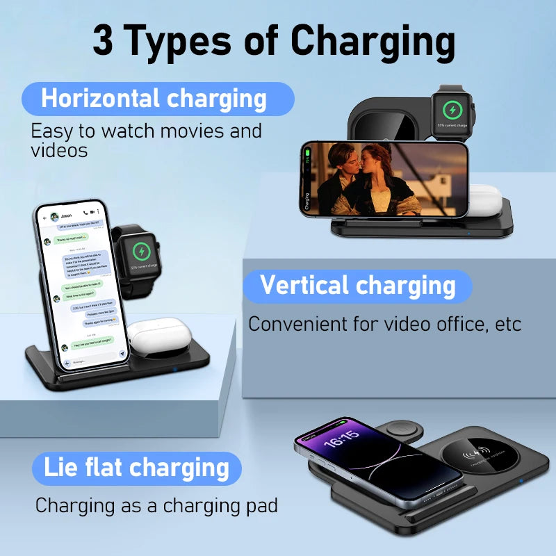 Station de charge sans fil pliable 3-en-1