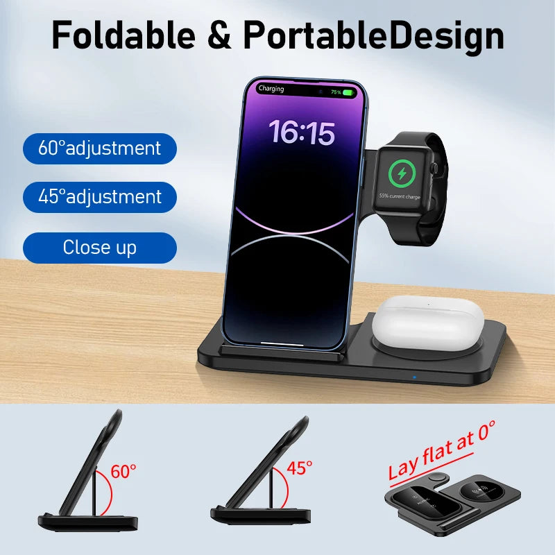 Station de charge sans fil pliable 3-en-1