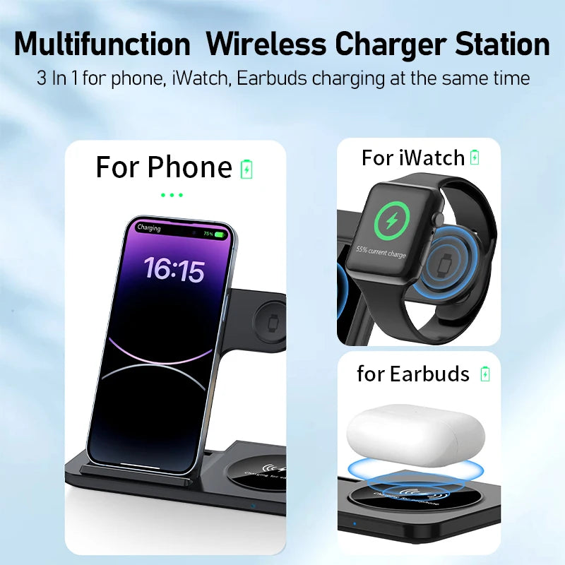 Station de charge sans fil pliable 3-en-1