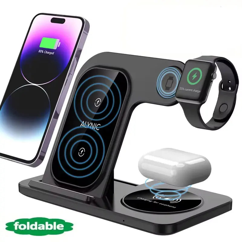 Station de charge sans fil pliable 3-en-1